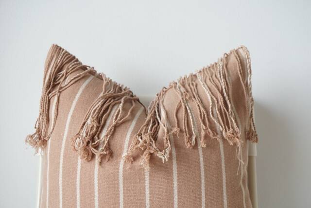 "Handwoven Hemp Pillow Cover Brown Tan Stripe, Karen Tribal Design - 20"" X 20" - image 1