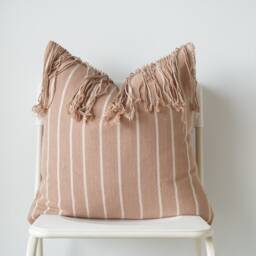 "Handwoven Hemp Pillow Cover Brown Tan Stripe, Karen Tribal Design - 20"" X 20" - thumbnail 2