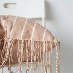 "Handwoven Hemp Pillow Cover Brown Tan Stripe, Karen Tribal Design - 20"" X 20" - thumbnail 3