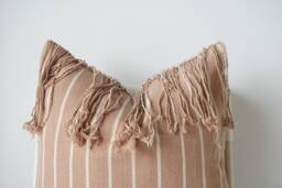 "Handwoven Hemp Pillow Cover Brown Tan Stripe, Karen Tribal Design - 20"" X 20" - thumbnail 1