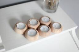 Set Of 6 Ash Wood Candlestick Holders Rustic Scandinavian Decor