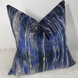 Blue Charcoal Black Abstract Textured Velvet Cushion Cover/ Throw Cover - thumbnail 1