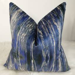 Blue Charcoal Black Abstract Textured Velvet Cushion Cover/ Throw Cover - thumbnail 4