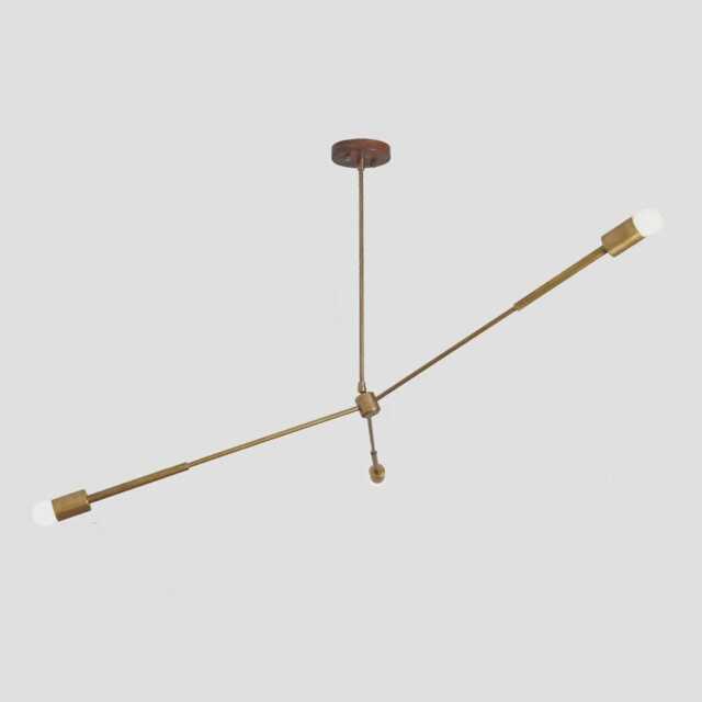 Mid-Century Modern Brass Sputnik Chandelier, 3-Arm Linear Ceiling Light - image 1