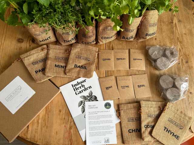 Jute Indoor Herb Garden Kit X6, Eco Friendly Gift Idea - Grow Your Own Fresh Herbs in Bags Sustainable Birthday Or Christmas Crafts - image 1
