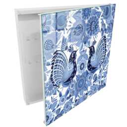 Folk Birds Wall Mounted Key Cabinet, Blue Box For Home, Illustrative Art, Art Lovers - thumbnail 2