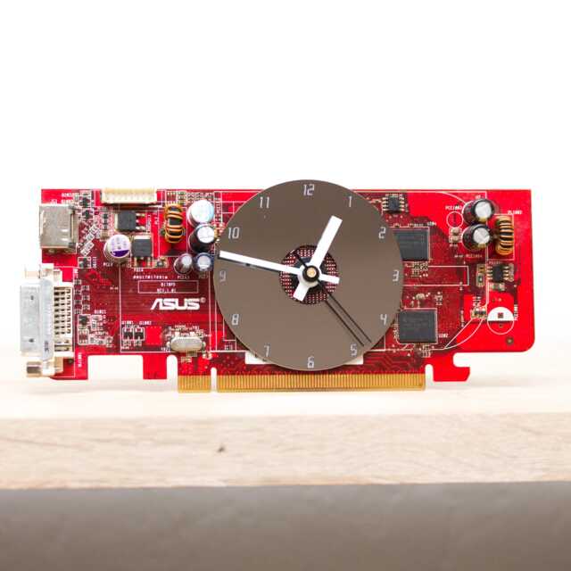 Desk Clock - Recycled Slim Graphics Card Clock, Unique Office Red Circuit Board - image 1