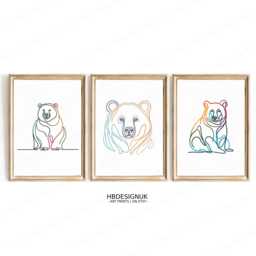 Minimal Bear Print Set - Colourful Line Art Posters - Wildlife Pictures Bears Wall Animal Home Decor Drawing Poster Artwork - thumbnail 1