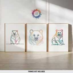Minimal Bear Print Set - Colourful Line Art Posters - Wildlife Pictures Bears Wall Animal Home Decor Drawing Poster Artwork - thumbnail 2