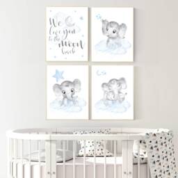 Elephant Nursery Prints Blue Moon & Stars Wall Art - thumbnail 2