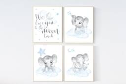 Elephant Nursery Prints Blue Moon & Stars Wall Art - thumbnail 1
