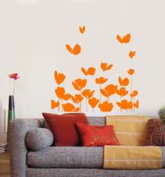 Wall Vinyl Decal Nature Patterns Poppy Flowers & Butterflies Sketch Eco Abstract Modern Home Decor 1202Dz - thumbnail 1