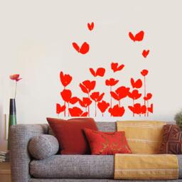 Wall Vinyl Decal Nature Patterns Poppy Flowers & Butterflies Sketch Eco Abstract Modern Home Decor 1202Dz - thumbnail 2