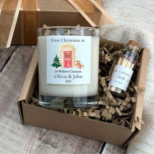Personalised First Christmas Soy Candle Gift Set New Home Present For Couple - image 1