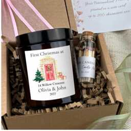Personalised First Christmas Soy Candle Gift Set New Home Present For Couple - thumbnail 2