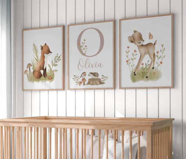Woodland Nursery Prints, Girls Decor, Decor, Woodland Animal Prints, Girls Wall Decor, Kids, Nursery Art, Forest Theme - image 1