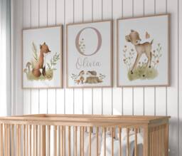 Woodland Nursery Prints, Girls Decor, Decor, Woodland Animal Prints, Girls Wall Decor, Kids, Nursery Art, Forest Theme - thumbnail 1