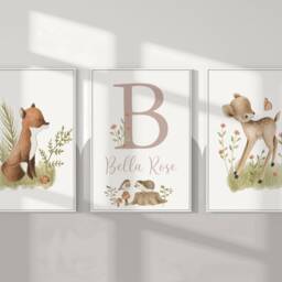 Woodland Nursery Prints, Girls Decor, Decor, Woodland Animal Prints, Girls Wall Decor, Kids, Nursery Art, Forest Theme - thumbnail 2