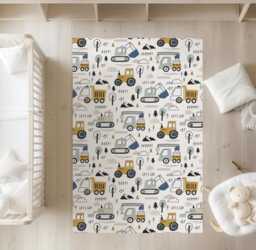 Trucks & Diggers - Rug, Carpet, Kids Decor, Children's Room Decor, Kids Carpet - thumbnail 1