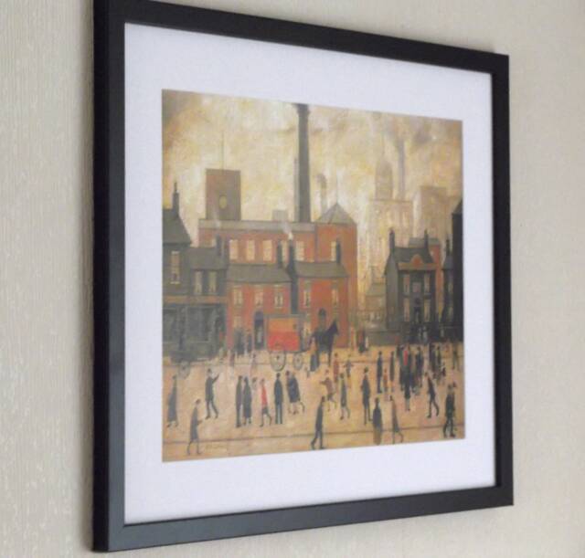 L S Lowry Authentic Art Print - Coming Home From The Mill Satin Black Frame With White Mount & Textured Image - image 1