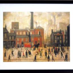 L S Lowry Authentic Art Print - Coming Home From The Mill Satin Black Frame With White Mount & Textured Image - thumbnail 2