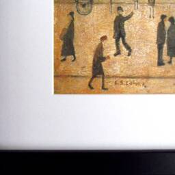 L S Lowry Authentic Art Print - Coming Home From The Mill Satin Black Frame With White Mount & Textured Image - thumbnail 3