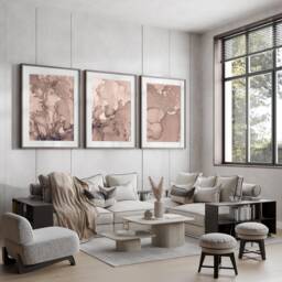 Set Of 3, Geometric Abstract Art, Mocha Mousse Neutral Beige, Living Room Wall Art Poster Prints Home Decor, A4, A3 A2 A1 Sizes, Fast Delivery - thumbnail 1