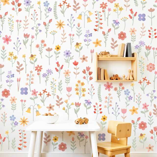 Watercolor Wildflower Decal, Nursery Spring Flowers Sticker, Peel & Stick, Floral Decor, Kids Decals, Flower Wall Stickers - image 1