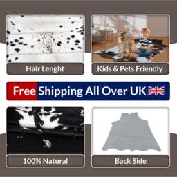 Black & White Cowhide Rug Modern Hair-On Leather Accent - 48x48 Inches - thumbnail 4