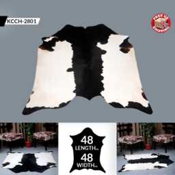Black & White Cowhide Rug Modern Hair-On Leather Accent - 48x48 Inches - thumbnail 2
