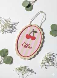 Personalised Wall Sign - Nursery Name Plaque For Baby Girl, Cherry Design Pastel Decor - thumbnail 1