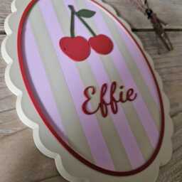 Personalised Wall Sign - Nursery Name Plaque For Baby Girl, Cherry Design Pastel Decor - thumbnail 3