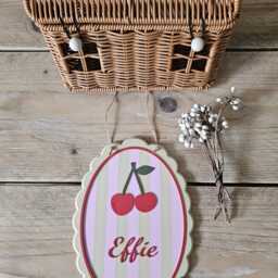 Personalised Wall Sign - Nursery Name Plaque For Baby Girl, Cherry Design Pastel Decor - thumbnail 2
