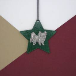 Papillon Wooden Star - Christmas Ornament Tree Decoration Dog Hanging Mum Gift - thumbnail 2