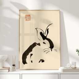 Matsumoto Hoji, Rabbit, Japanese Rabbit Print, Wall Art, Poster, Japandi, Art - thumbnail 1