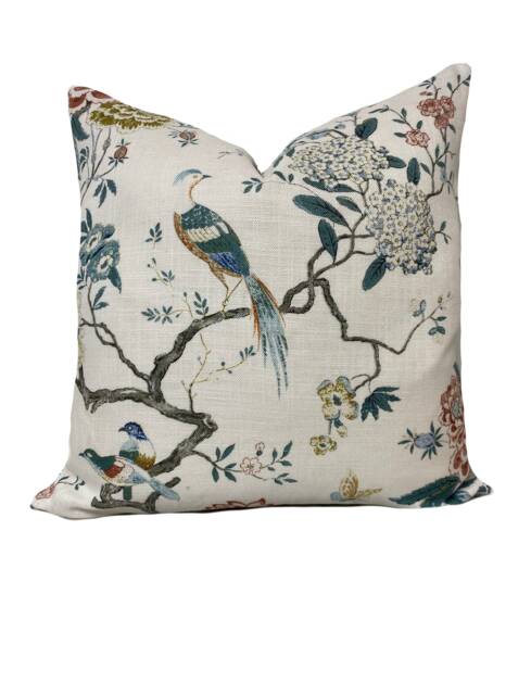 G.p & J Baker Oriental Bird Signature Teal Double Sided Cushion Cover Pillow - image 1