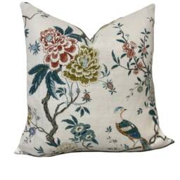 G.p & J Baker Oriental Bird Signature Teal Double Sided Cushion Cover Pillow - thumbnail 2