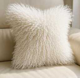 Large Mongolian Sheepskin Fur Cushion White - thumbnail 1