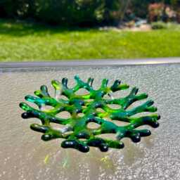 Fused Glass Coral Jewelry Keeper, Turquoise Blue Green, Beach House Decor - thumbnail 3