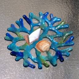 Fused Glass Coral Jewelry Keeper, Turquoise Blue Green, Beach House Decor - thumbnail 1