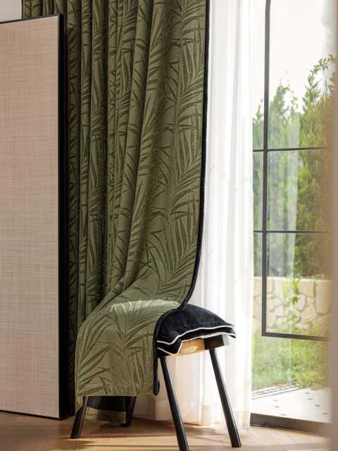 Gaye Leafy Blackout Curtain With Black Trim, 3 Colors, Thick Thermal Room Darkening Curtain, Modern Drapery For Bedroom Living Room, 1Pc - image 1