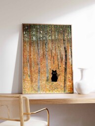 Gustav Klimt Cat Print, Birch Trees By Klimt, Poster, Art, Lovers Gift, Animal Feline Wall Art Decor - thumbnail 1