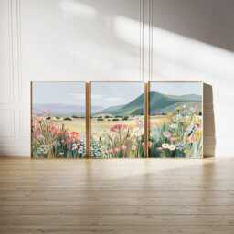 Wildflower Meadow Landscape Poster Set Of 3, Flat Illustration Art Print - thumbnail 3