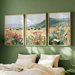 Wildflower Meadow Landscape Poster Set Of 3, Flat Illustration Art Print - thumbnail 2