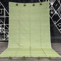 Cozy Blanket, Woven Customized Green Throw, Soft Moroccan Pom Cotton Blankets, Housewarming Gift - thumbnail 2