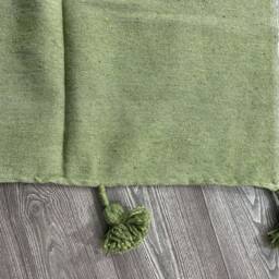 Cozy Blanket, Woven Customized Green Throw, Soft Moroccan Pom Cotton Blankets, Housewarming Gift - thumbnail 4