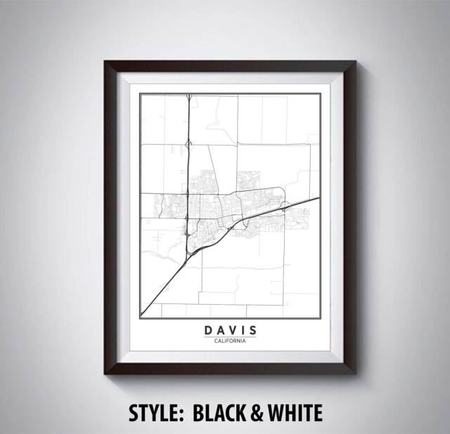 Davis Ca Map Print Black & White Road Map, Office Wall Art - image 1