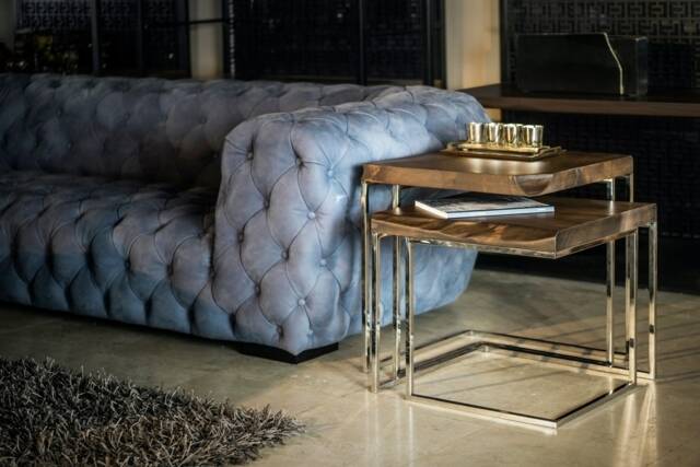Walnut Side Table Set Handmade Stainless Steel Nesting Tables - image 1