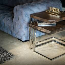 Walnut Side Table Set Handmade Stainless Steel Nesting Tables - thumbnail 2