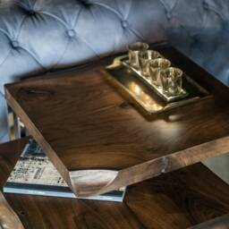 Walnut Side Table Set Handmade Stainless Steel Nesting Tables - thumbnail 3